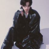 glossy strap shirt_black
