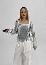 [MADE] Vito Stripe Boat-Neck Crop Long Sleeve T-shirt