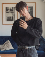 Rubber Velour Double Henley Neck Knit
