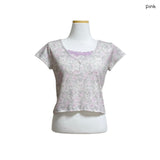 (2color) フラワー レース クロップ ショート スリーブ Tシャツ