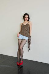 LEOPARD FRILL SLEEVELESS TOP / BROWN
