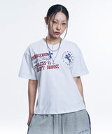 ホース レタリング ヘンリーネック クロップド Tシャツ - ホワイト