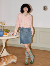 Three-color butterfly print loose long-sleeved shirt