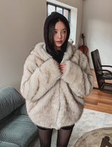Blurry pattern hooded fur jumper