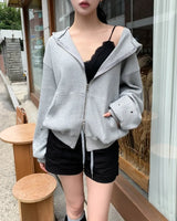 Beck Eyelet Sleeve Waffle Hood Zip-Up