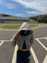 2-WAY zipper big hood color scheme rustic crop long sleeve jumper (2 colors)