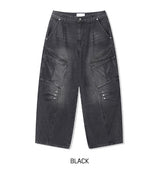 コッパーリベットピンタックカーゴデニムパンツ