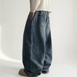 Digi Waist Band Front Pin Tuck Incision Washing Denim Wide Pants