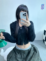 ANGORA CROP HOOD ZIP-UP🖤🩷💛🤎💚 - 6 COLORS