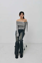RIEN ONE-SHOULDER SHIRRING TOP / MELANGE