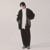 ストライプパッチデニムパンツ_ブラック
