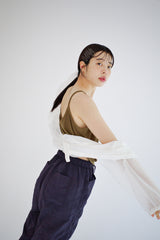 リネンブレンドカットアウトトップス, ブラウン