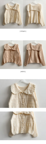 ロアラブリー柄レース襟ニットカーディガン