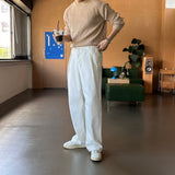 LMN バーンリーピンタックハーフバンディングワイドデニムパンツ (3 colors)