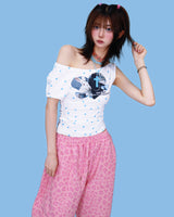 bunny one-shoulder crop T