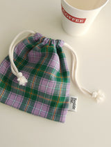 Check string pouch - light purple L
