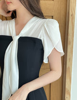 26SS★ Michelle Tie Color Matching Tulip Flare Long One Piece