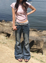 26SS★ [MADE/more BASIC/Tumble Washing] ローブセミクロップドラウンド無地半袖Tシャツ
