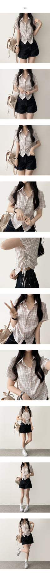  Marty Side Shirring String Short Sleeve Shirt