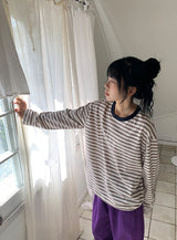 [unisex] Cadence Over Fit Stripe Color Matching Long Sleeve Tee