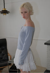 C EYELET RIBBON TIED T_LIGHT BLUE