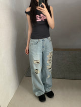 Brandon Distressed Wide-Leg Pants