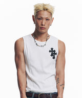 Cross Leather Patch Sleeveless - White