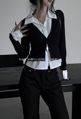 basic shirt layered cardigan (2color)