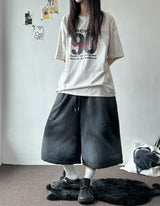 Space Side Lettering Distressed Bermuda Shorts 3color