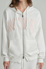 NYC hooded zip-up, Ivory