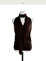 [ brownie🤎 ] roasting chestnut halter drape top ( strap set )