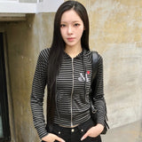 LOVRITS MINI HEART LOGO STRIPE RAGLAN HOOD ZIP-UP (2Color)