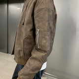 LMN A-One Crack Leather Hooded Padded (3 colors)