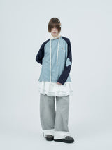 patched raglen t-shirts / sky