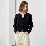 WOMAN Logo Round Neck Long Sleeve Cardigan [BLACK]