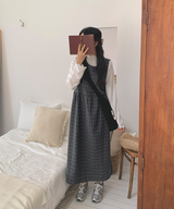 Brownie checkered bustier long skirt sleeveless autumn winter guest look date look 
