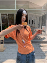 Color Back Open Loose Fit Short-Sleeved T-shirt