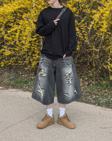 Sheer Raw-Edge Waffle Long Sleeve
