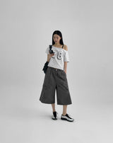 [MADE] Chapley Lettering Off-shoulder Short Sleeved T-shirt