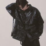 glossy strap shirt_black