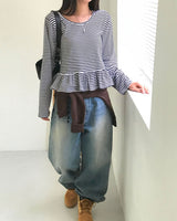 [MADE] Wove, ボーダーフリル長袖Tシャツ