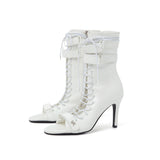 ダブルストラップレースアップオープントゥヒール(White)