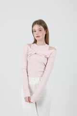 レイヤードツイストTシャツノースリーブセット Pink