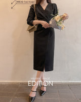 【MADE】V-neck shirring long one-piece