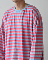 BHNY ルーズフィットスリットストライプロングスリーブTシャツ