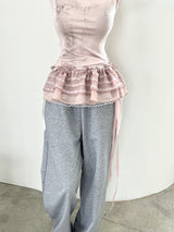 1460. Frill lace ribbon layered cover sk (4color)