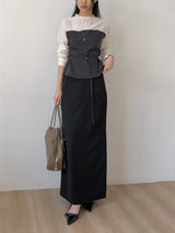 [Belt SET] Souffle Pintuck Layered Blouse