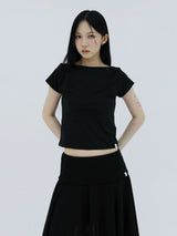 ベーシック エッセンシャル リブ ボートネックトップ(BLACK)
