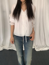 Russell Puff-Sleeve Shirred Blouse