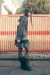 Stripe babydoll hoodie zip-up (Charcoal)